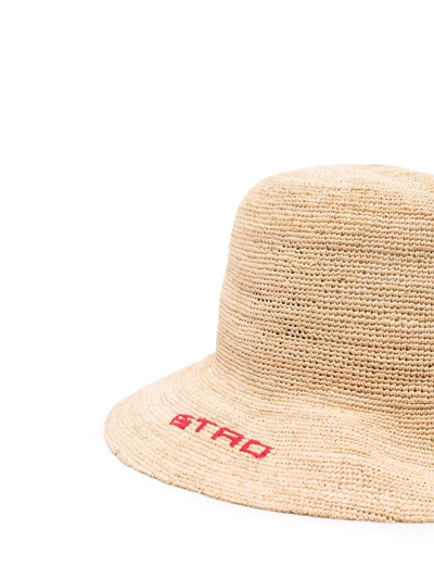 Shop Etro Logo-embroidered Raffia Sun Hat In Neutrals