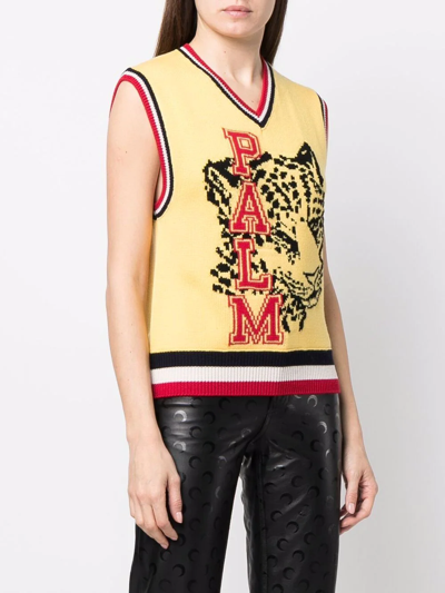 Shop Palm Angels Tiger Intarsia-knit Vest Top In Yellow