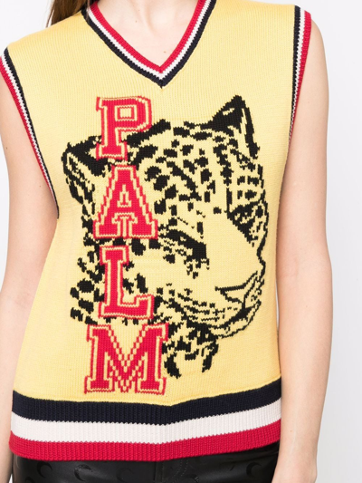Shop Palm Angels Tiger Intarsia-knit Vest Top In Yellow