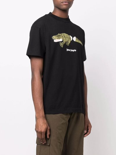 Shop Palm Angels Crocodile-print Cotton T-shirt In Black