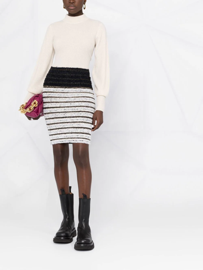 Shop Balmain Chain-embellished Striped Tweed Skirt In Edc Edc Noir