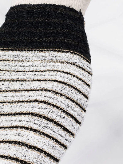 Shop Balmain Chain-embellished Striped Tweed Skirt In Edc Edc Noir