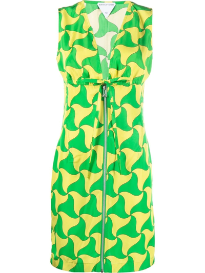 Shop Bottega Veneta Wavy Triangle Print Mini Dress In Green