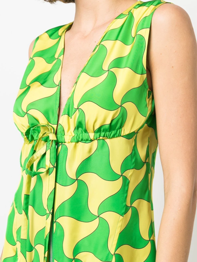 Shop Bottega Veneta Wavy Triangle Print Mini Dress In Green