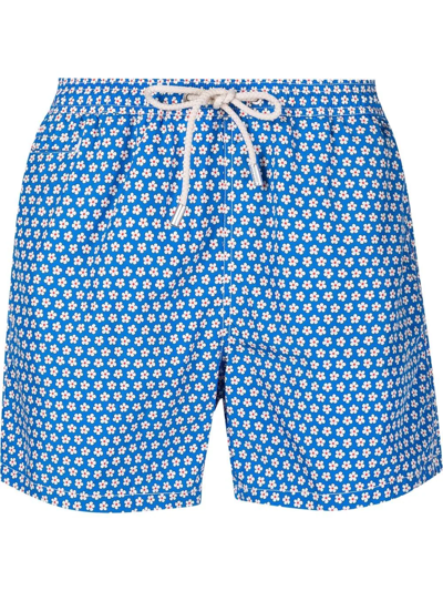 Shop Mc2 Saint Barth Ashly-motif Drawstring-waist Swim Shorts In Blue