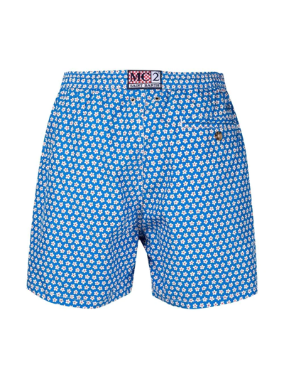 Shop Mc2 Saint Barth Ashly-motif Drawstring-waist Swim Shorts In Blue