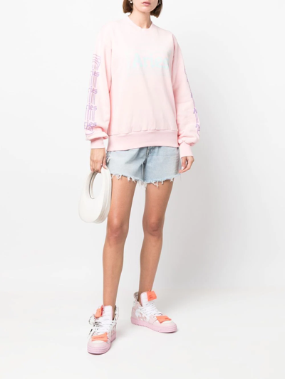 Shop Aries Logo-print Cotton Sweatshirt In Pink
