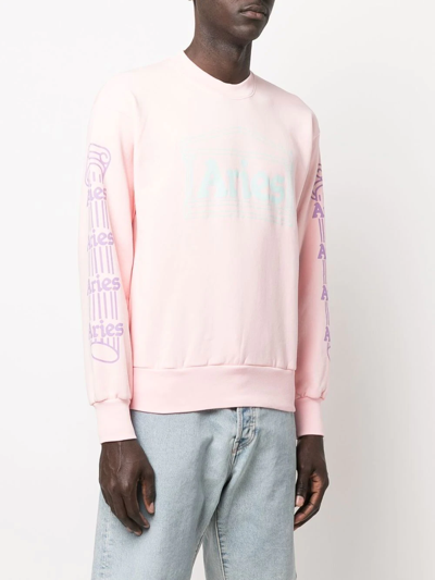 Shop Aries Logo-print Cotton Sweatshirt In Pink