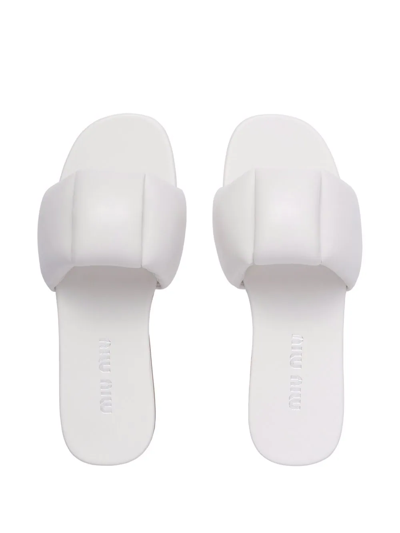 Shop Miu Miu Padded Leather Slides In White
