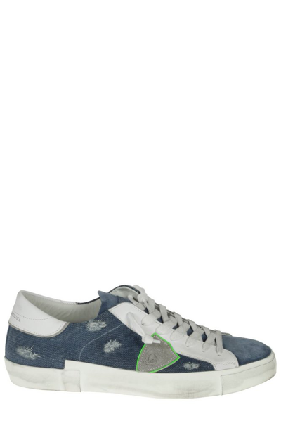 Shop Philippe Model Paris Logo Patched Lace Up Sneakers In Blue