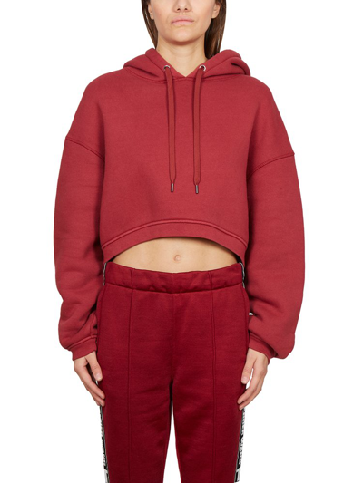 Shop Alexander Wang Long Sleeved Drawstring Cropped Hoodie In Red