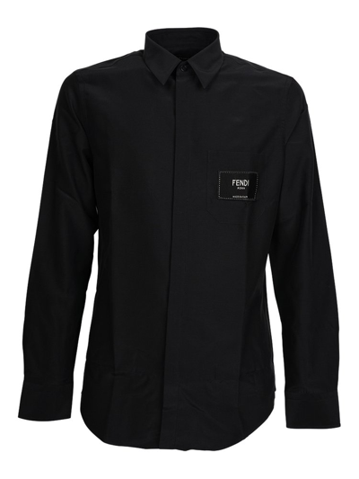 Shop Fendi Logo Patch Buttoned Shirt In Black