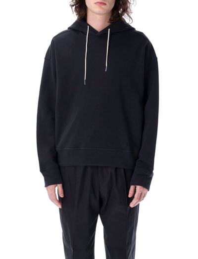 Shop Jil Sander Logo Embroidered Drawstring Hoodie In Navy