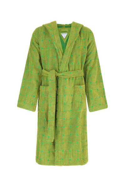 Shop Bottega Veneta Belted Waist Intrecciato Patterned Robe In Green