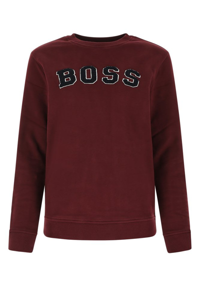 Shop Hugo Boss Flocked Logo Crewneck Sweatshirt In Red