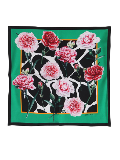 Shop Dolce & Gabbana Side Striped Floral Printed Scarf In Multi