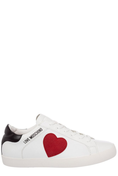 Shop Love Moschino Logo Printed Lace In White