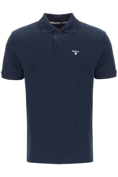 Shop Barbour Logo Printed Short Sleeved Polo Shirt In Navy