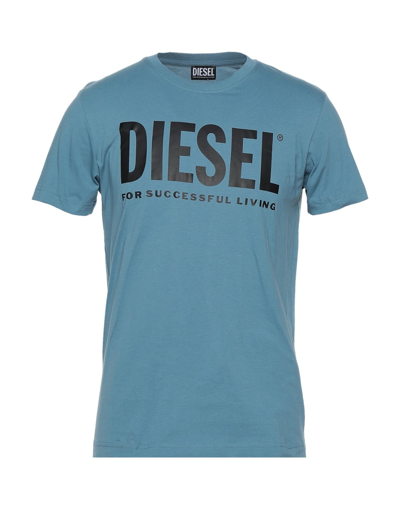 Shop Diesel Man T-shirt Slate Blue Size Xl Cotton