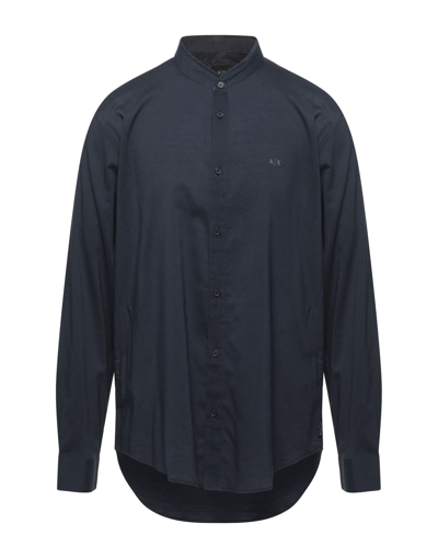 Shop Armani Exchange Man Shirt Midnight Blue Size S Cotton, Viscose In Dark Blue