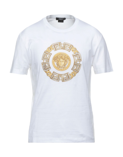 Shop Versace Man T-shirt White Size M Cotton, Viscose, Glass