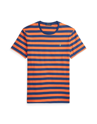 Shop Polo Ralph Lauren Custom Slim Fit Striped Crewneck T-shirt Man T-shirt Orange Size L Cotton