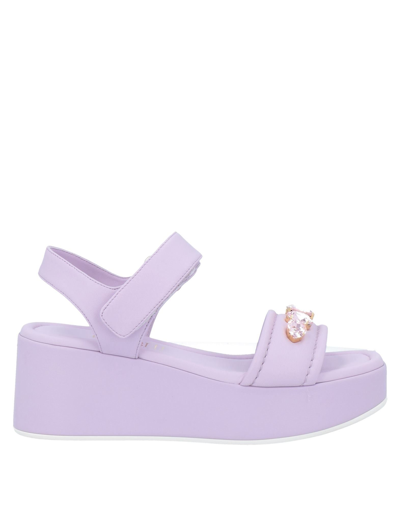 Shop Loriblu Woman Sandals Lilac Size 8 Soft Leather In Purple