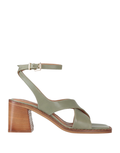 Shop Le Pepite Woman Sandals Sage Green Size 7 Calfskin