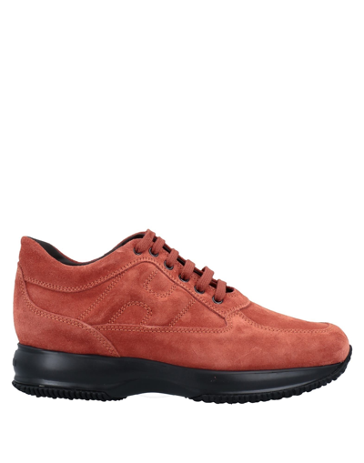 Shop Hogan Man Sneakers Rust Size 9 Soft Leather In Red