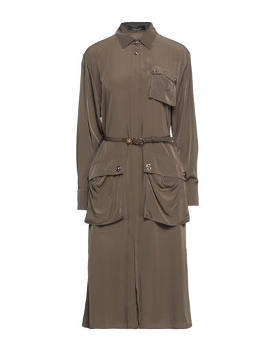 Shop Versace Woman Midi Dress Military Green Size 8 Polyester, Lambskin, Calfskin
