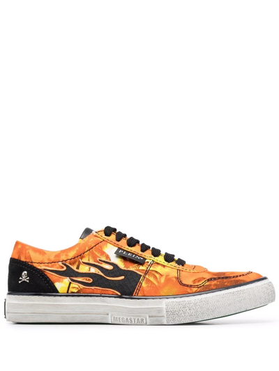 Shop Philipp Plein Flame Low-top Sneakers In Orange