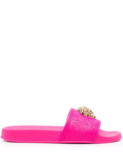 Shop Versace Medusa-plaque Slides In Rosa