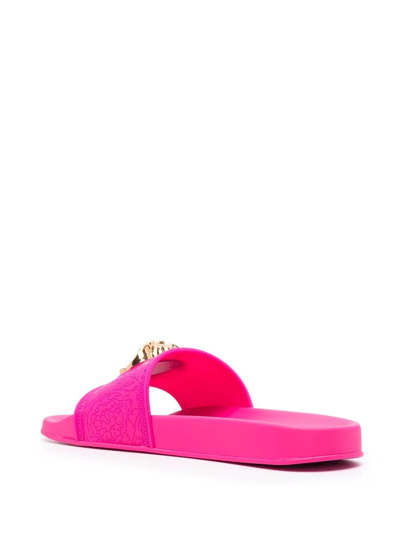 Versace Medusa-head Plaque Open-toe Slides In Rosa