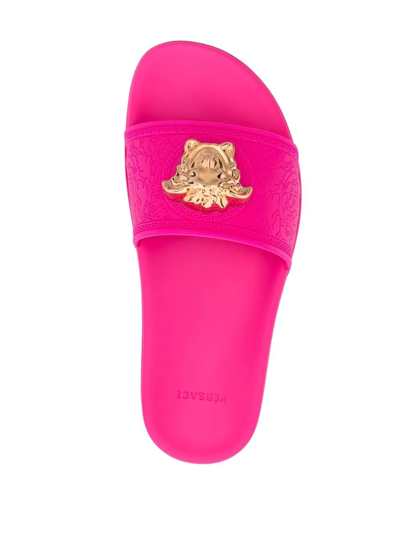 Versace Medusa-head Plaque Open-toe Slides In Rosa