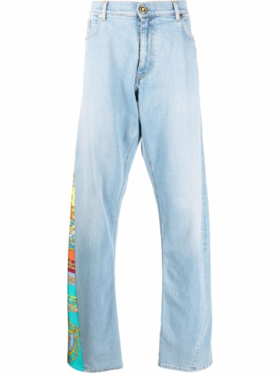Shop Versace Royal Rebellion-print Straight-leg Jeans In Blau