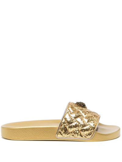 Kurt Geiger Meena Eagle Glitter Slide Sandal In Gold