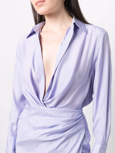 Shop Gauge81 Long-sleeve Silk Shirt Dress In Violett