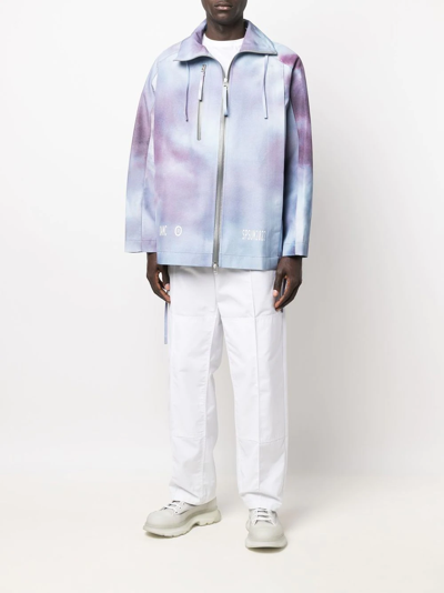 Shop Oamc Tie-dye Zip-up Lightweight Jacket In Blau