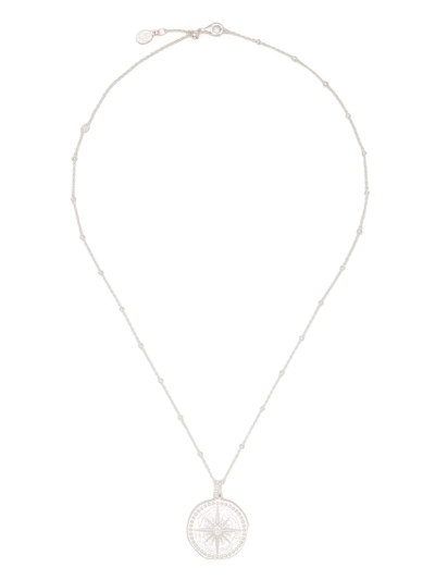 Dower & Hall Engraved Compass Necklace In Silber