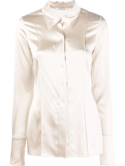 Shop Peter Do Fitted Silk Long-sleeve Shirt In Nude