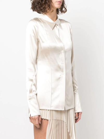 Shop Peter Do Fitted Silk Long-sleeve Shirt In Nude