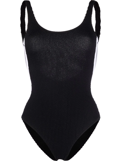 Shop Palm Angels Open Back Ribbed Swimsuit In Schwarz