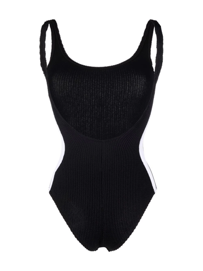 Shop Palm Angels Open Back Ribbed Swimsuit In Schwarz