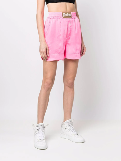 Shop Palm Angels Logo Patch Boxer-style Shorts In Rosa