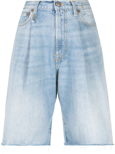 Shop R13 Frayed Hem Denim Shorts In Blau