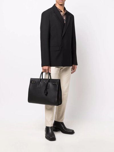 Saint Laurent Leather Handbag With Frontal Logo Print In Black