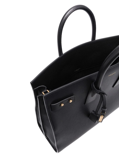 Saint Laurent Leather Handbag With Frontal Logo Print In Black