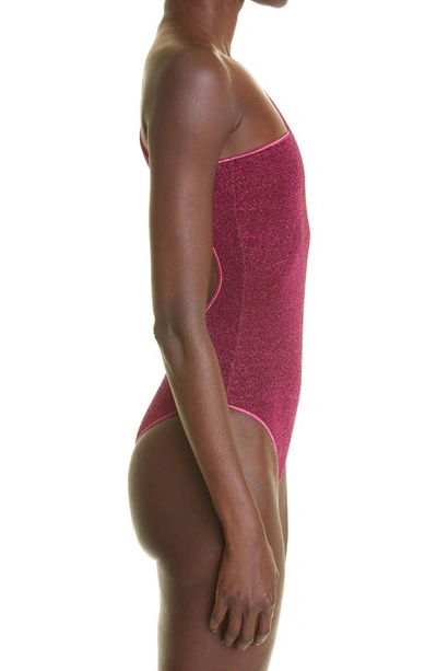 Shop Oseree Lumière Asymmetric One-shoulder One-piece Swimsuit In Dark Fuchsia