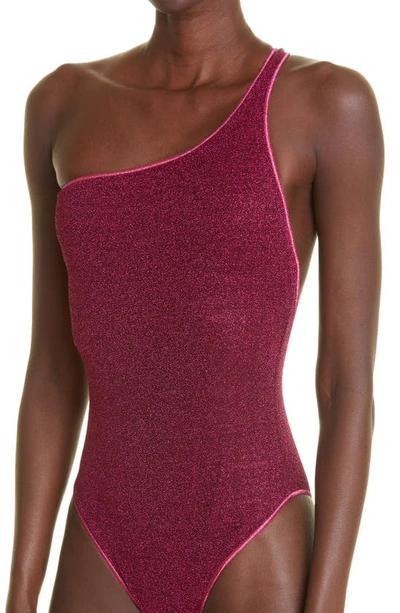 Shop Oseree Lumière Asymmetric One-shoulder One-piece Swimsuit In Dark Fuchsia