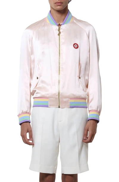 Shop Casablanca Souvenir Masao San Silk Bomber Jacket In Light Pink Masao San